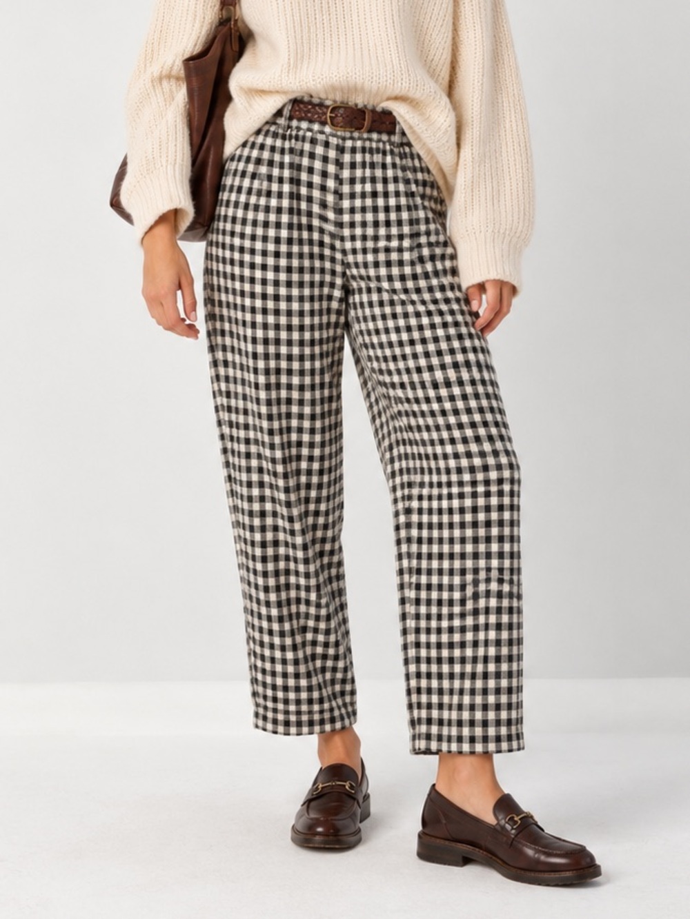 Quince 100% European Linen Gingham Pants Black White Size Small